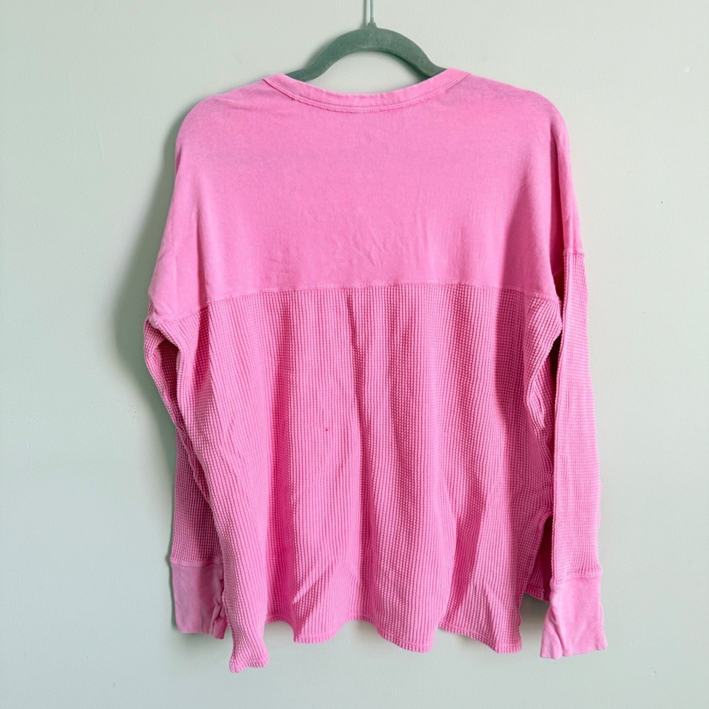 OFFLINE by Aerie Womens Pink Waffle Knit Henley Long Sleeve Top Small - Picture 3 of 4